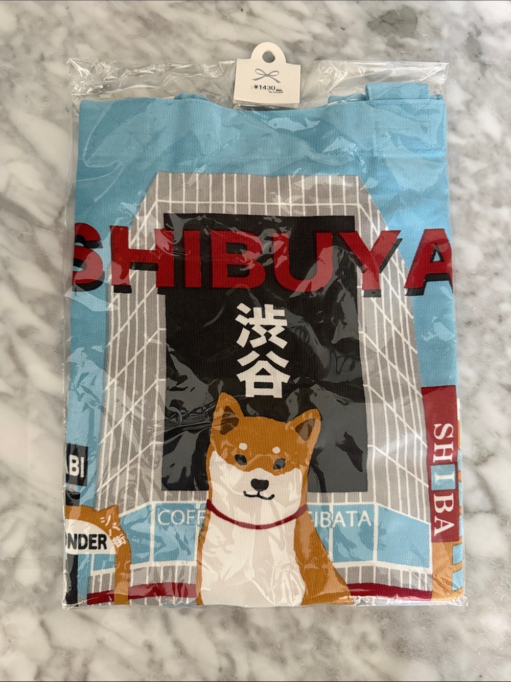 Shibuya Dog Graphic Tote - Sky Blue & Red
